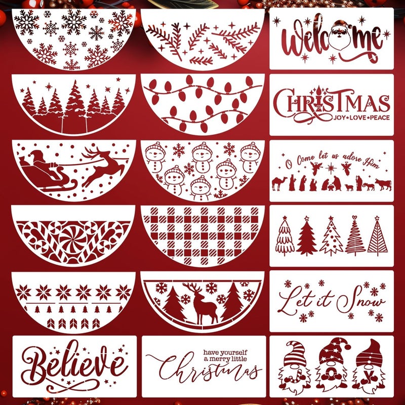 SUNVERSE Christmas Stencils for Painting on Wood 12" Christmas Stencils for Crafts Reusable Xmas Holiday Stencil for Door Mats Round Hanger Fabrics Decor - Image 1